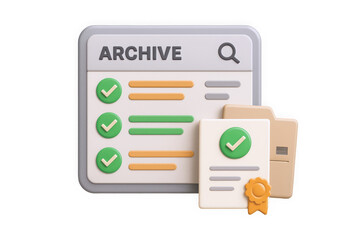 Colorful digital archive illustration featuring checklist items and document folders, showcasing efficient organization.