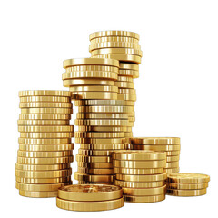 Golden coins stacked in various heights, creating a 3D effect