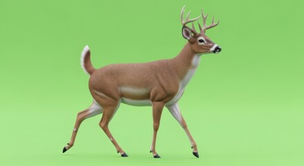 Fototapeta premium Realistic Deer Model with Antlers on Bright Green Background