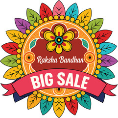 Rakhi Sale Banner with Festive Icons and Discount Labels