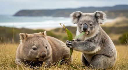 Koala And Wombat Friends Enjoying