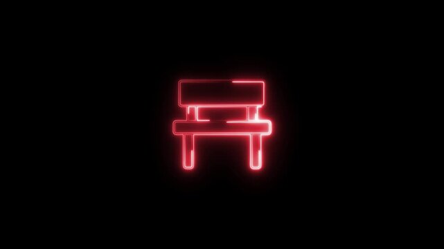 Cyan neon glowing bench icon with minimal design. Perfect for urban design, park seating visuals, map interfaces, rest zone indicators, or location-based applications.