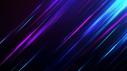 Fototapeta premium Futuristic motion background with glowing blue and purple neon speed lines, abstract sci-fi light trail design on dark backdrop