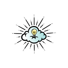 Creative Cloud with Light Bulb Icon Symbolizing Innovation and Bright Ideas