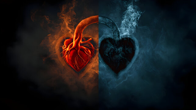 Human heart divided by opposing forces