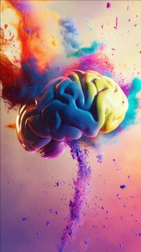 Colorful brain in center of exploding color