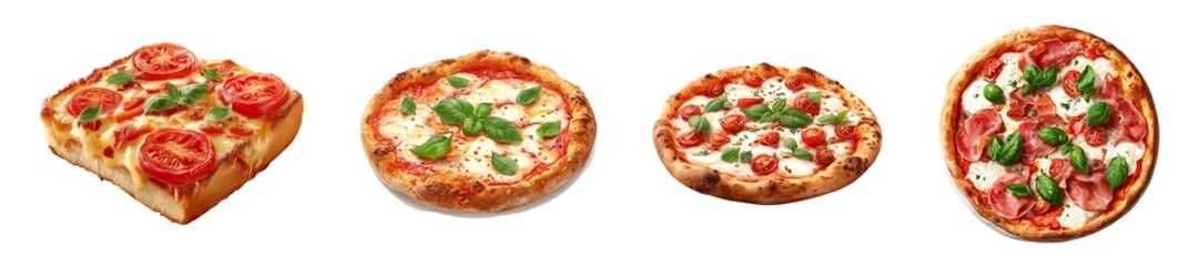 Set of sicilian pizza isolated on transparent background.