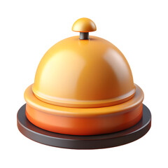 Fototapeta premium Golden service bell and cloche on a shiny silver tray on a white background