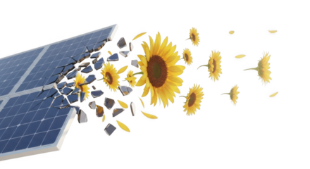 Beautiful Solar Panel Explodes Into Sunflowers PNG For Renewable Energy Promotion