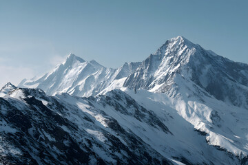 Majestic snowy mountain range under clear sky in daylight