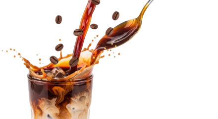 PNG Coffee Splash With Beans And Spoon PNG High Quality Beverage PNG