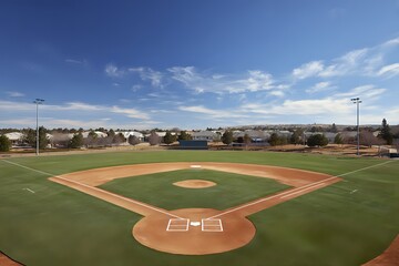 Fototapeta premium Baseball Diamond: High Angle, Clear Sky