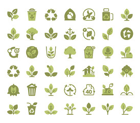 Green eco friendly icons for nature and recycling sustainability