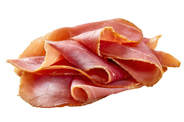Delicate slices of cured ham on a transparent background