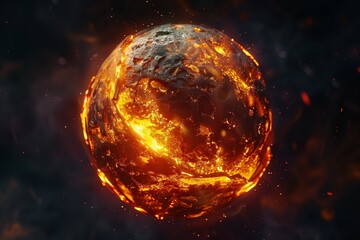 Glowing magma energy sphere, floating in black void, abstract futuristic object, fire and heat theme.