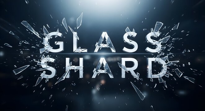 Glass shard text effect with shattered fragments on a dark background creating a dynamic design