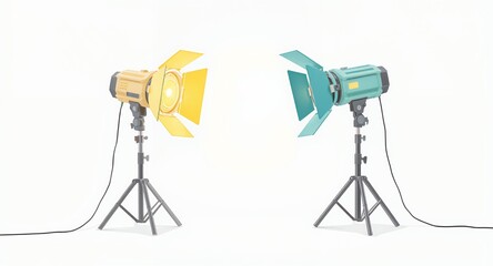 Studio lighting setup photography equipment professional lights two lights yellow and teal