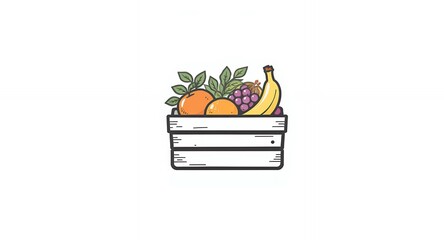 Wooden Crate of Fresh Fruit Healthy Eating Illustration Vegan Food Design