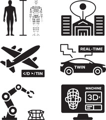 Obraz premium Digital Twin Technology Concept with Robot and 3D Machine Learning