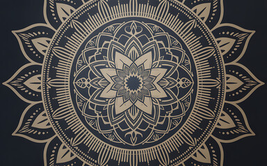Intricate gold mandala pattern on dark blue background
