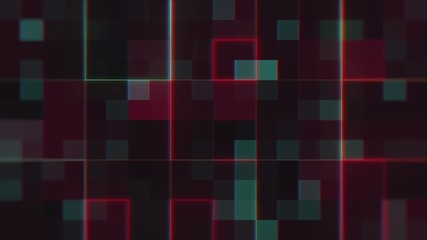 A dark, digital background with red and teal pixelated shapes and neon lights - Powered by Adobe