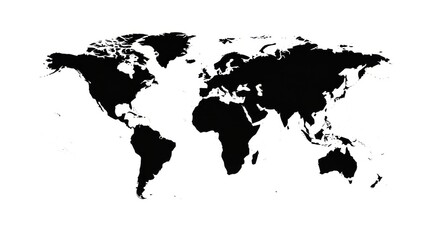 Black World Map Silhouette on White Background for Education or Business Presentations
