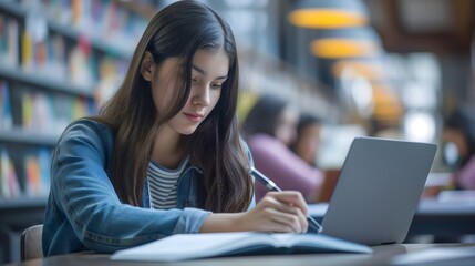 University students studying in the library with focus and concentration