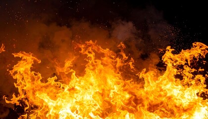 Obraz premium Dramatic firestorm engulfing darkness, creating a powerful spectacle of destruction