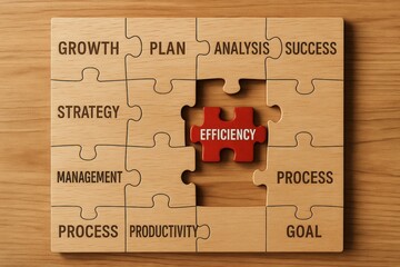 Efficiency as the Core: A jigsaw puzzle, meticulously assembled to reveal the pivotal role of efficiency at its core, symbolizing the integrated nature of processes.