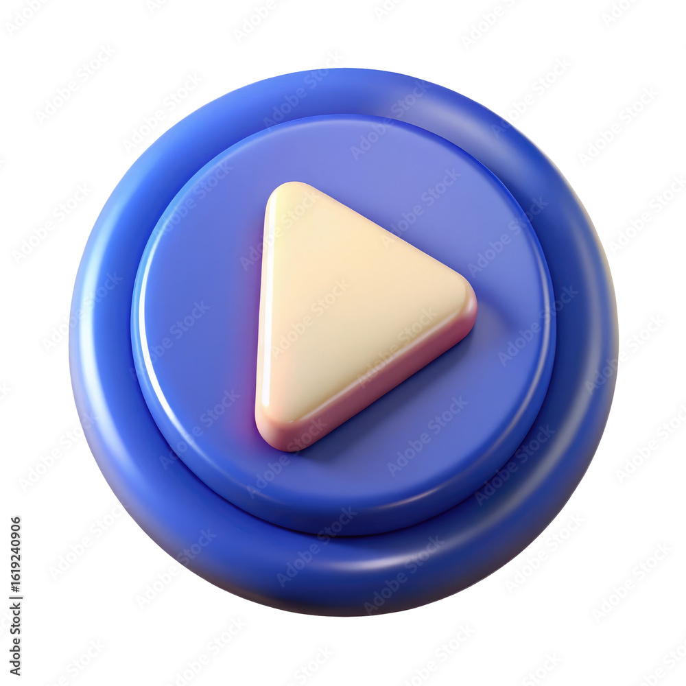 Wall mural 3d play button icon with triangle symbol isolated on transparent white background, clipping path