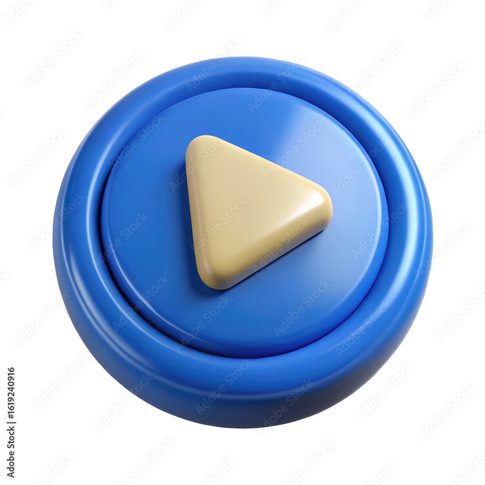 Wall mural 3d play button icon with triangle symbol isolated on transparent white background, clipping path
