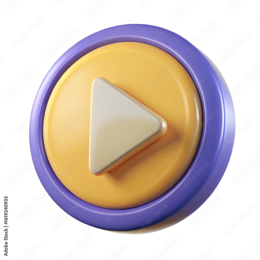 Wall mural 3d play button icon with triangle symbol isolated on transparent white background, clipping path