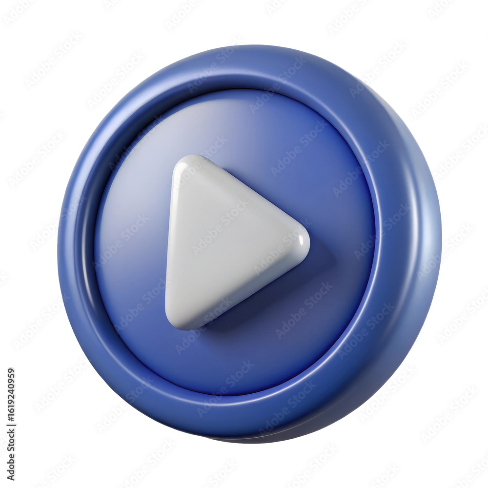 Wall mural 3d play button icon with triangle symbol isolated on transparent white background, clipping path