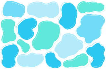 A set of colorful, irregularly jagged shapes.　カラフルでラフがかった大小シェイプセット　海　波　
水　流体