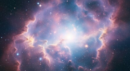 Fototapeta premium Colorful Nebula Galaxy Space Scene with Bright Center and Starry Background