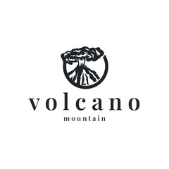 Fototapeta premium Volcano logo illustration silhouette design volcano mountain erupting with simple rocks and lava