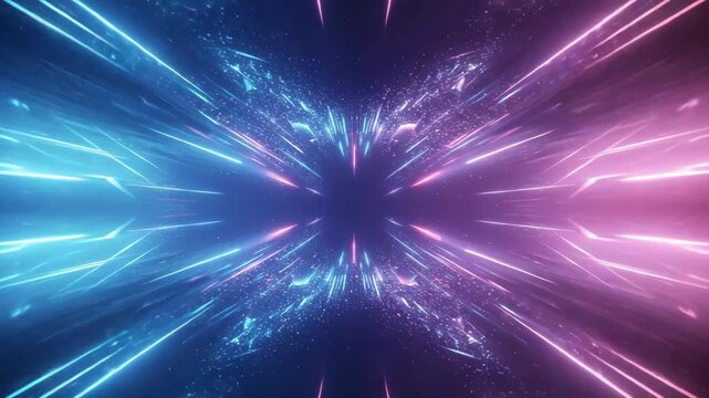 Light Trail Burst, Neon Energy, Virtual Space, Abstract Art, Futuristic Environment, Centered Viewpoint, Speed Concept