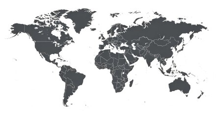 Dark World Map Illustration Showing Continents on White Background