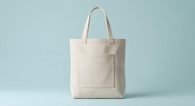 Cream-colored Tote Bag Mockup on Blue Background - Powered by Adobe