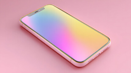 Pastel Pink Smartphone Mockup with Rainbow Gradient Screen