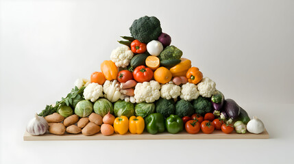 Colorful pyramid of fresh fruits and vegetables