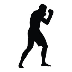 Silhouette boxer fighter training boxing workout martial arts combat sport fitness exercise vector image