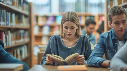 University students studying in the library with focus and concentration