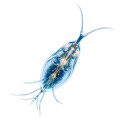 A detailed, magnified view of a rotifer, showcasing its translucent body, internal organs, and delicate cilia., flat icon style