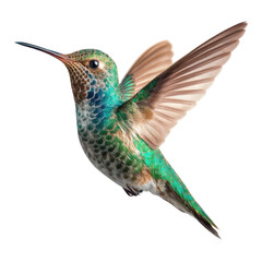 A vibrant hummingbird hovers with outstretched wings against a black backdrop., clip art illustration