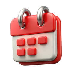 Red and white 3d calendar icon isolated on transparent background