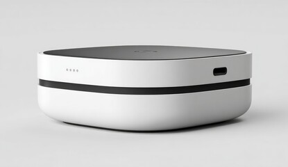 Square white charging device with dark gray accents