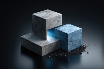Abstract geometric composition of light blue and gray cubes
