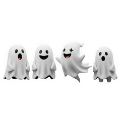 Obraz premium Illustration of a group of cute cartoon ghosts are ready for trick or treat on halloween night illustration isolated on transparent background