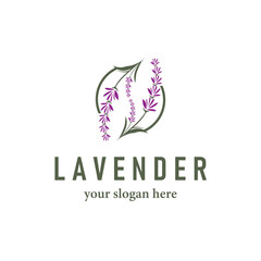 Lavender Logo, Simple Elegant Purple Flower Plant Vector, Greeting Card Design, Banner, Flower Ornament, Lavender Hand Drawn Wedding, Icon Symbol Illustration